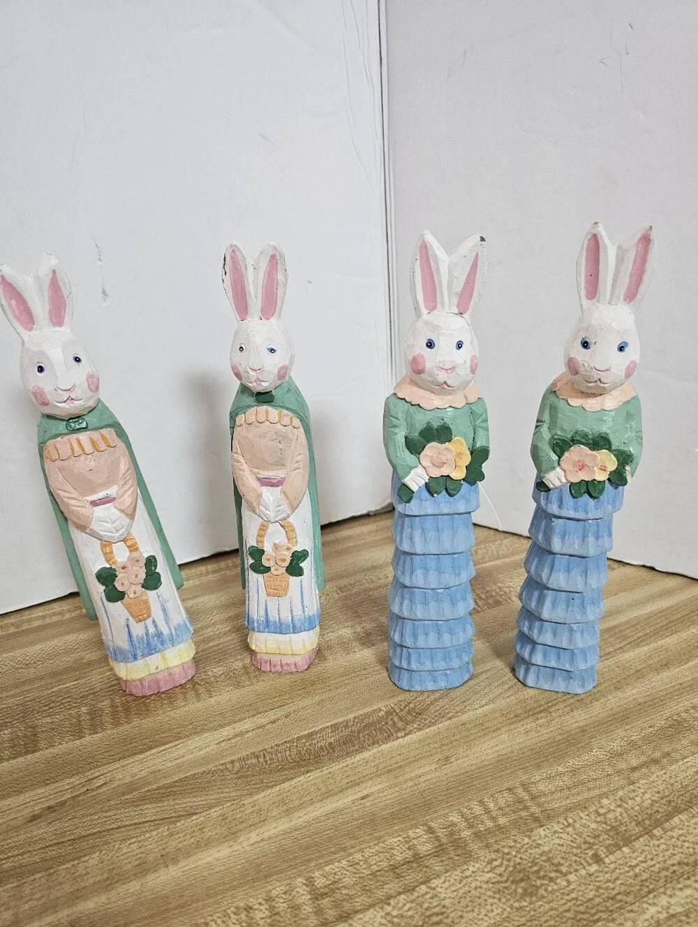 Vtg Pier 1 Imports Easter Bunny Rabbit Pencil Figurines Set 4 Spring Folk Art 80
